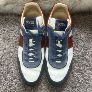 Tod's Men's White, Blue, and Brown Sneakers